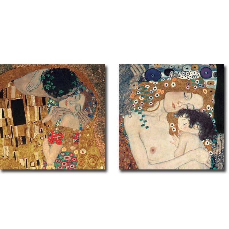 The Kiss & Three Ages of Woman by Gustav Klimt 2-pc Gallery Wrapped Canvas Giclee Art Set (18 in x 18 in Each Canvas in Set)