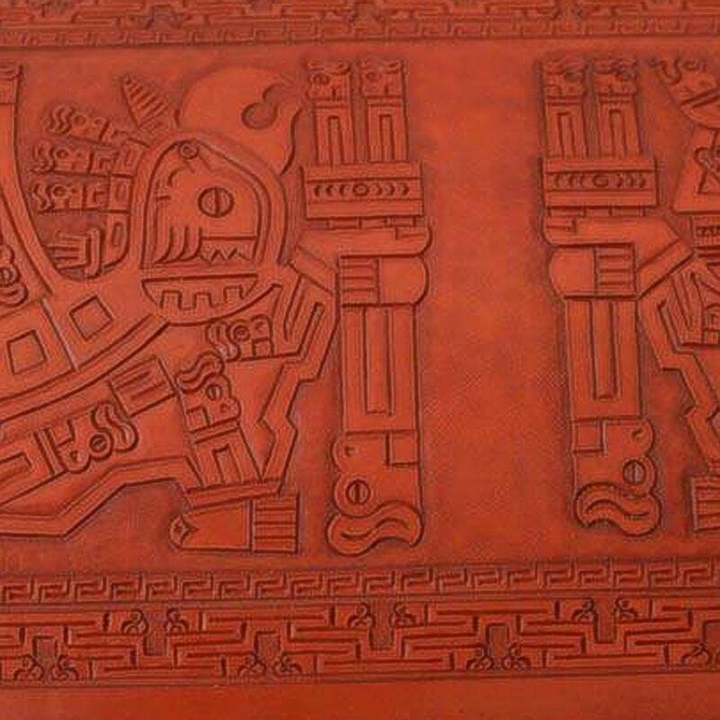 Handmade Sun and Sky Cedar and leather chest (Peru) - N/A
