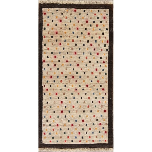 Gabbeh All-Over Geometric Hand Knotted Wool Oriental Persian Area Rug - 4'10" x 2'6"