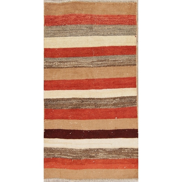 Vintage Gabbeh Stripe Hand Knotted Wool Oriental Persian Area Rug - 5'5" x 2'11"