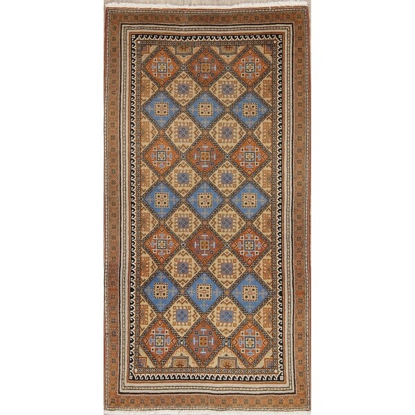 Vintage Yazd Geometric Hand Knotted Wool Oriental Persian Area Rug - 5'0" x 2'7"