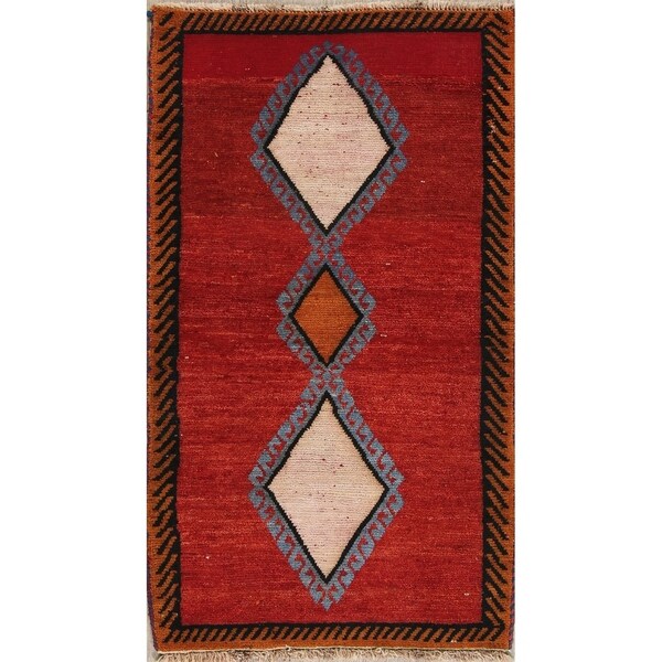 Gabbeh Geometric Hand Knotted Wool Oriental Persian Area Rug - 5'0" x 2'11"