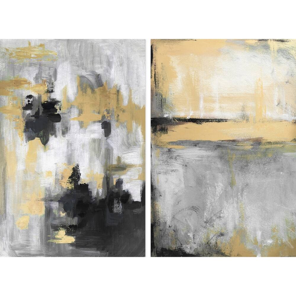 Shop Strick Bolton Handmade Grey Gold Canvas Art Set Of 2