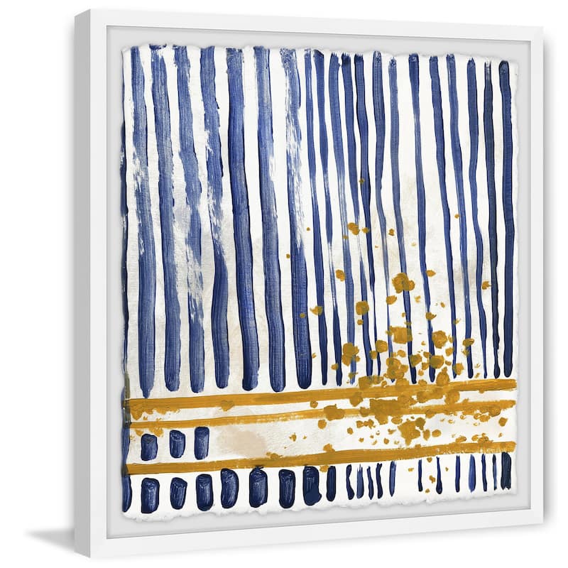 'Golden Blue Stripes' Framed Painting Print - Multi-Color