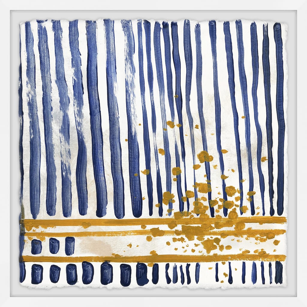 'Golden Blue Stripes' Framed Painting Print - Multi-Color