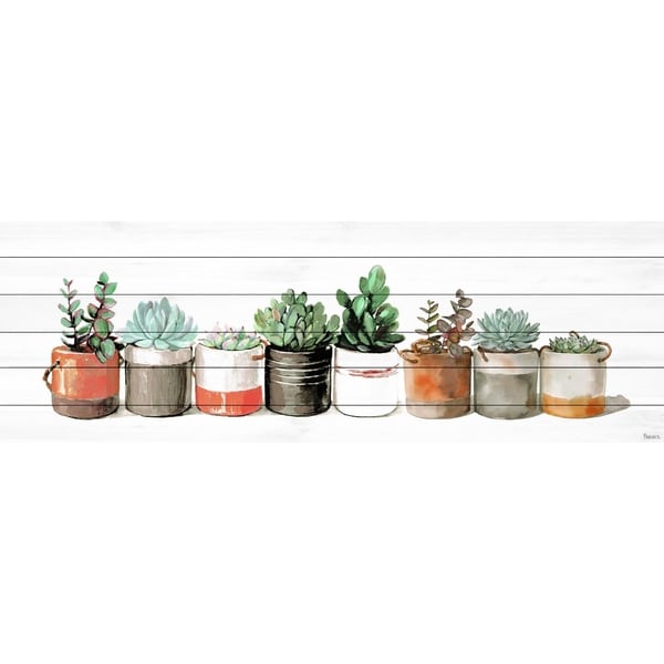 Handmade Cactus in Cans Print on White Wood