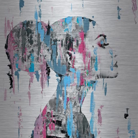 Handmade Pink Blue Face Smudges Print on Brushed Aluminum