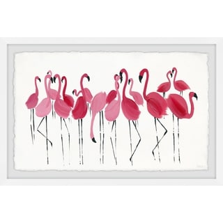 'Blushing Flamingos' Framed Painting Print - Multi-color