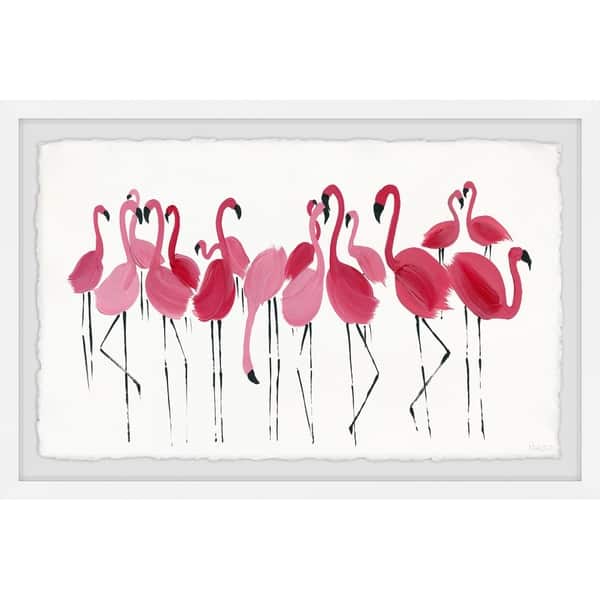 slide 2 of 7, 'Blushing Flamingos' Framed Painting Print - Multi-color