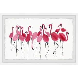 'Blushing Flamingos' Framed Painting Print - Multi-color
