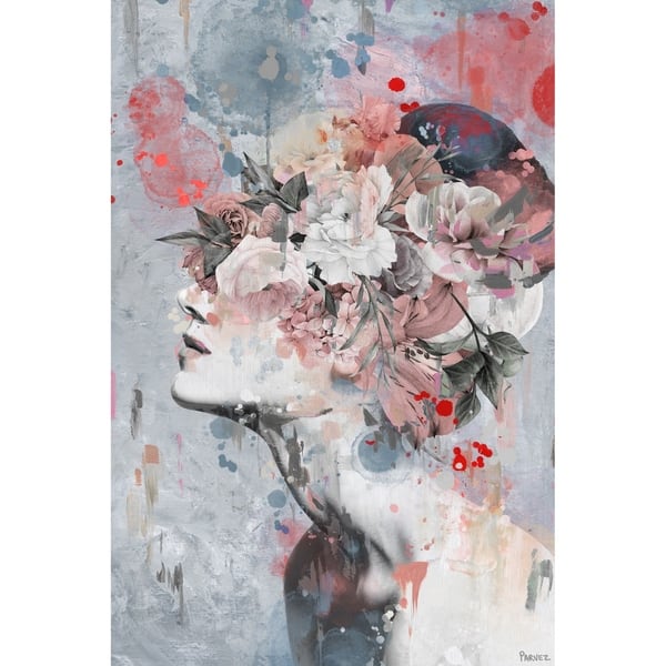 Shop Handmade Pink Flower Face Print On Wrapped Canvas Overstock