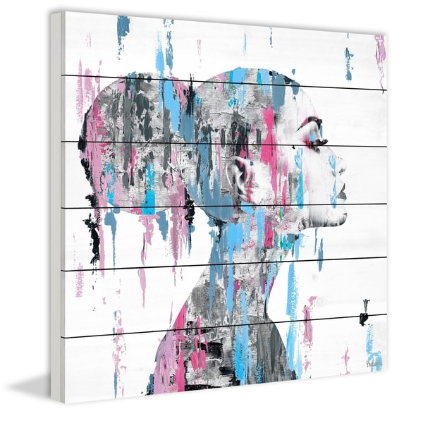 Handmade Pink Blue Face Smudges Print on White Wood