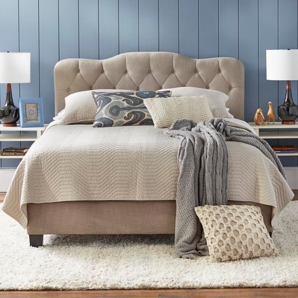 simple living tessa upholstered queen bed