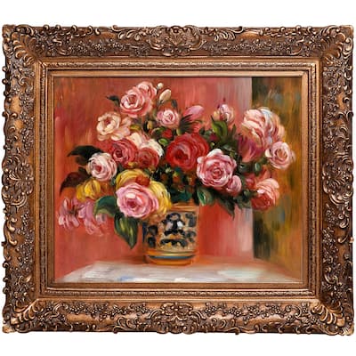 La Pastiche Pierre-Auguste Renoir 'Roses in a Vase, 1914' Hand Painted Oil Reproduction