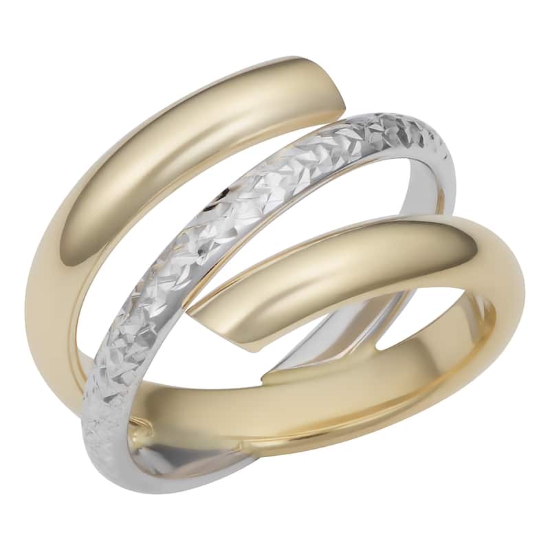 14k Two-tone Gold Diamond-cut Bypass Ring