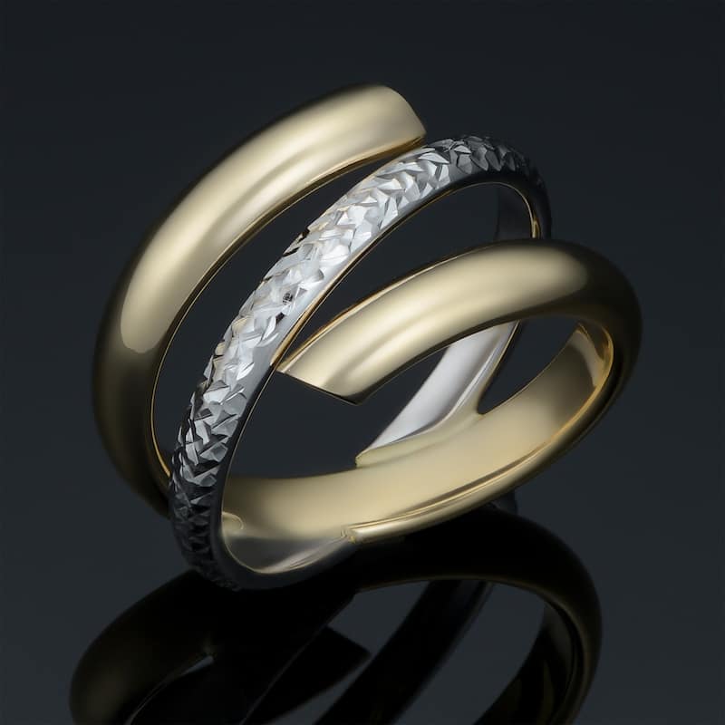 14k Two-tone Gold Diamond-cut Bypass Ring
