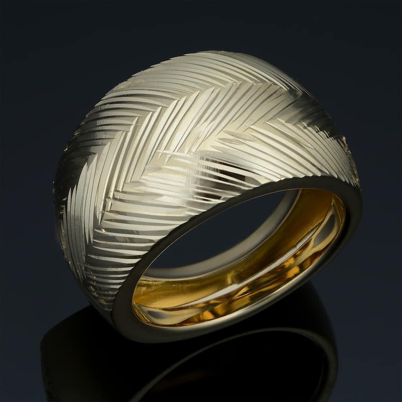 14k Yellow Gold Diamond-cut Cigar Band Ring