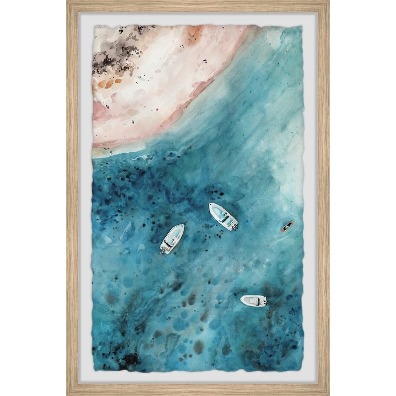'Ocean Boats' Framed Painting Print - Multi-Color