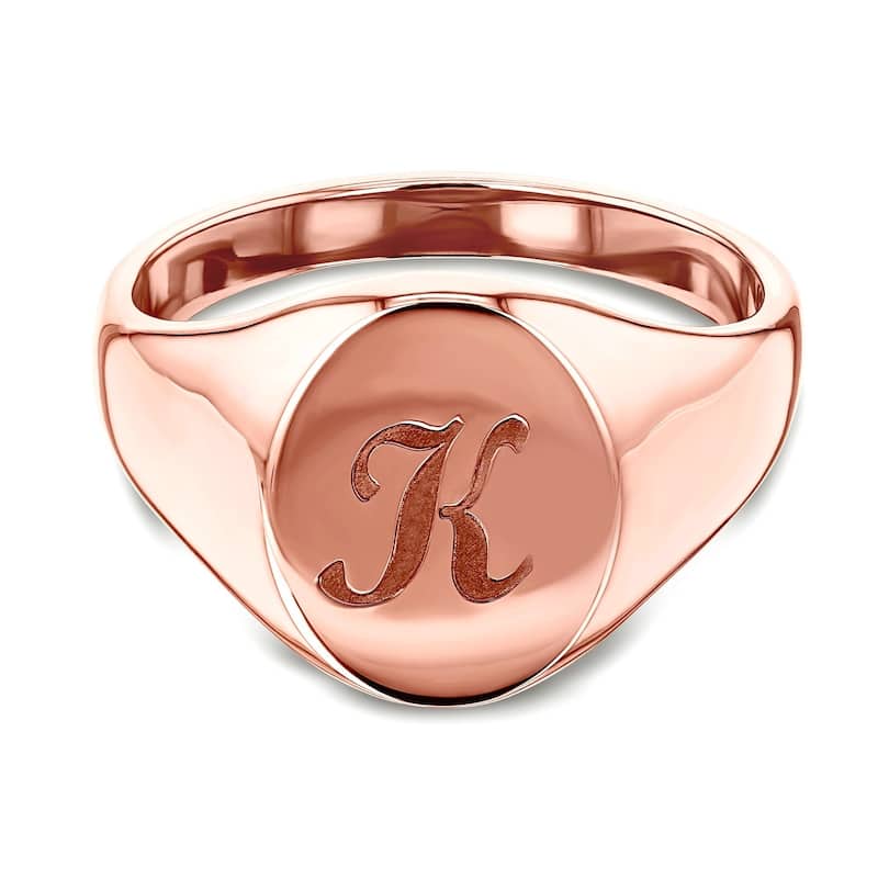 Annello by Kobelli 14k Rose Gold Personalized Script Initials Oval Signet Ring