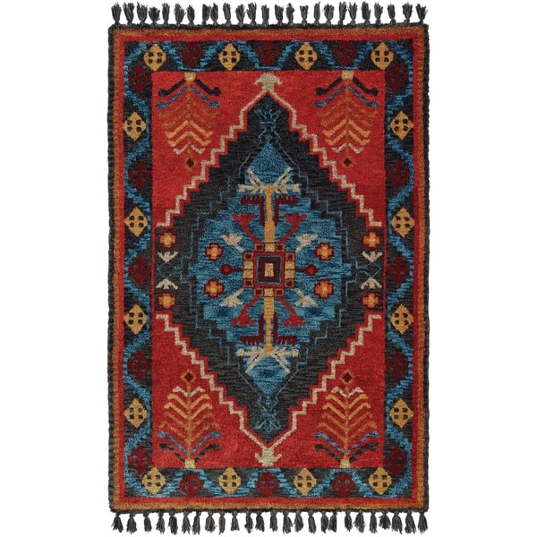 The Curated Nomad Elsie Tasseled Tribal Medallion Rust/ Blue Area Rug
