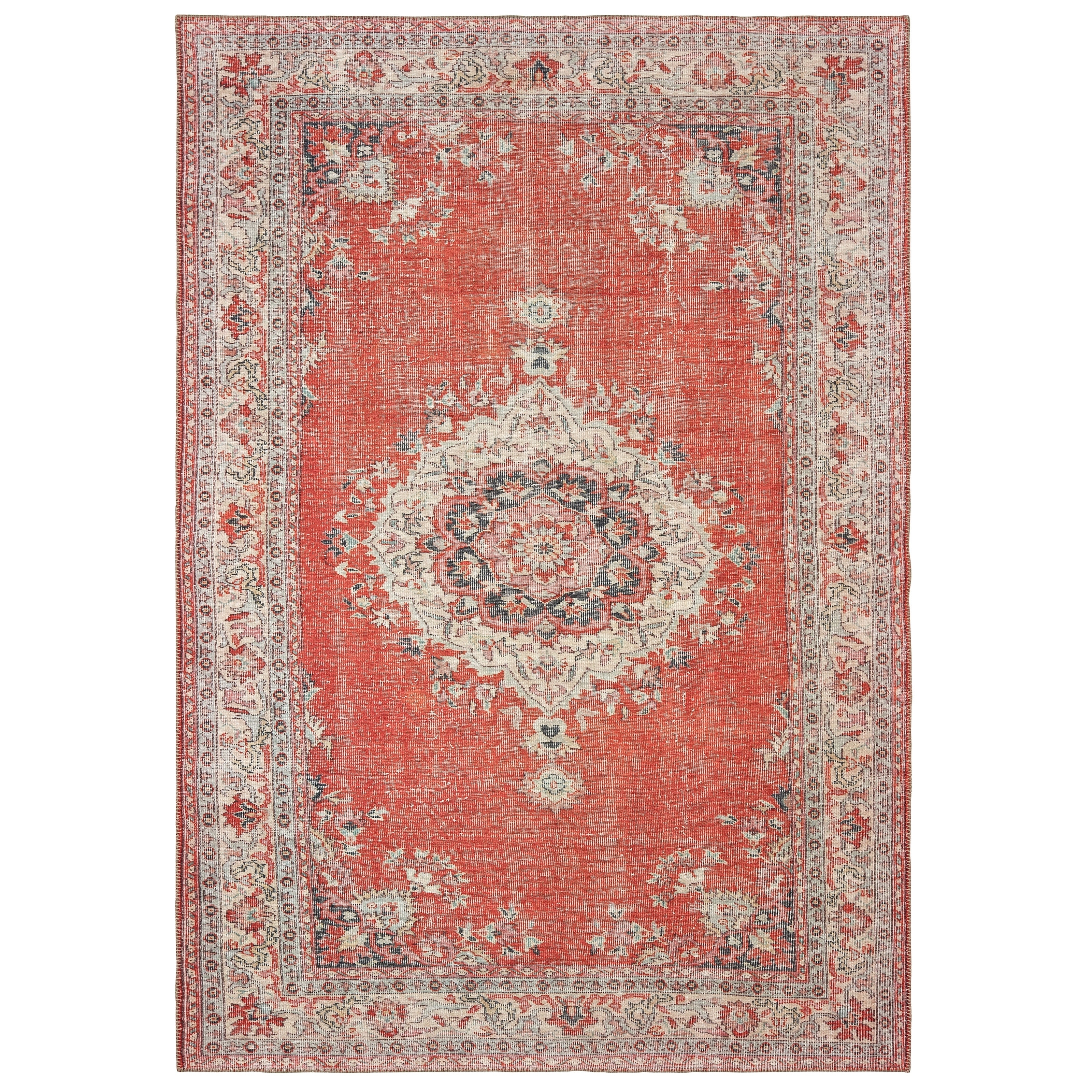 The Curated Nomad Lobos Faded Medallion Red Grey Area Rug The Curated Nomad Lobos Faded