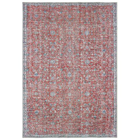 The Gray Barn Dinky Creek Distressed Floral Red and Blue Area Rug