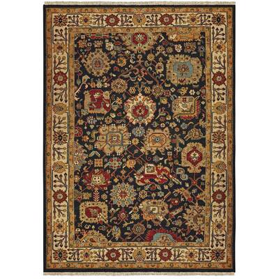 Alexandria Handmade Wool Traditional Black/ Ivory Area Rug