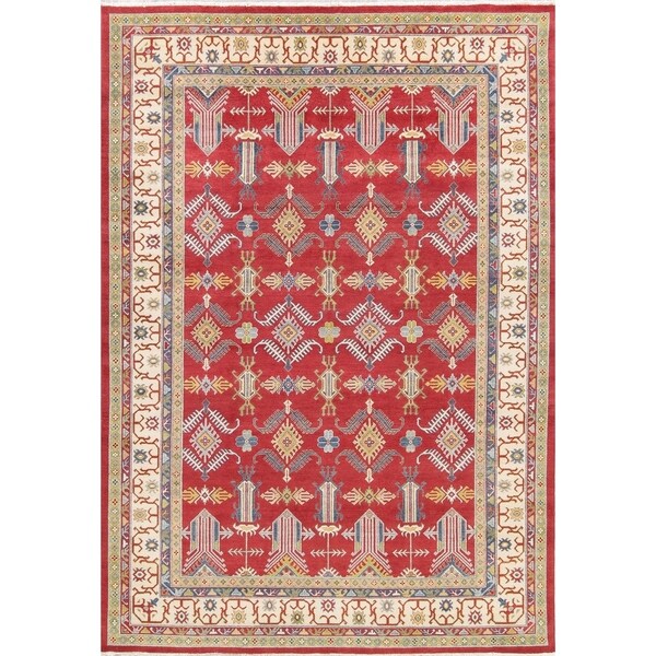 Kazak Geometric Hand Knotted Wool Pakistani Oriental Area Rug - 11'8" x 8'3"