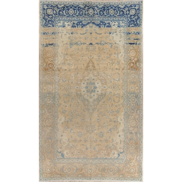 Vintage Muted Kashan Hand Knotted Wool Persian Distressed Area Rug - 11'4" x 6'5"