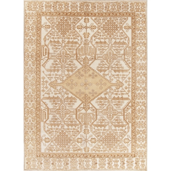 Vintage Ferdos Geometric Hand Knotted Wool Oriental Persian Area Rug - 10'6" x 7'8"