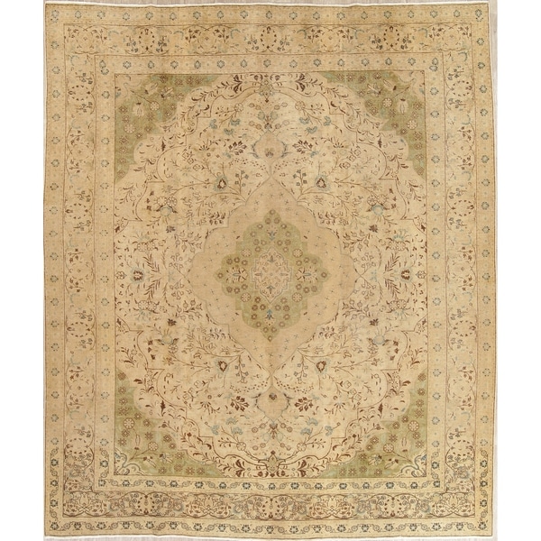 Antique Muted Tabriz Hand Knotted Wool Distressed Persian Area Rug - 12'2" x 9'7"