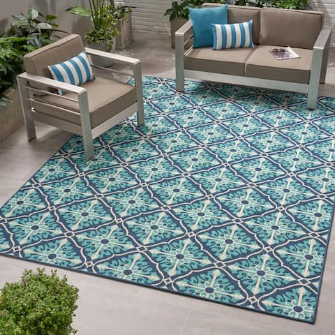Morroco Navy/ Blue Trellis Outdoor Area Rug by Christopher Knight Home