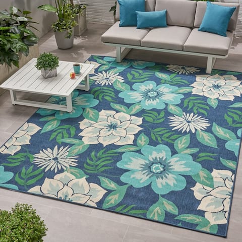 Christopher Knight Home Meza Outdoor Blue/Green Floral Area Rug