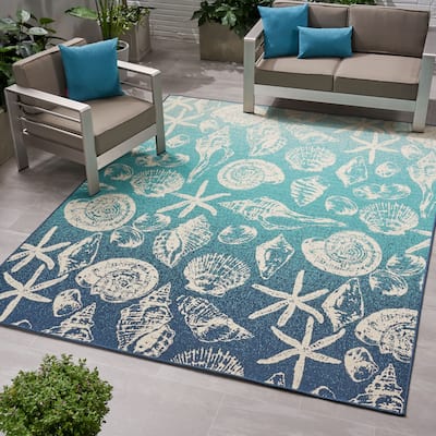 Christopher Knight Home Sea Breeze Blue/Ivory Ombre Outdoor Area Rug