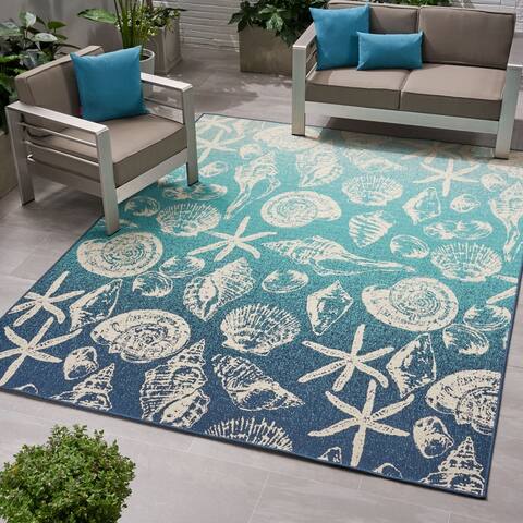 Christopher Knight Home Sea Breeze Blue/Ivory Ombre Outdoor Area Rug