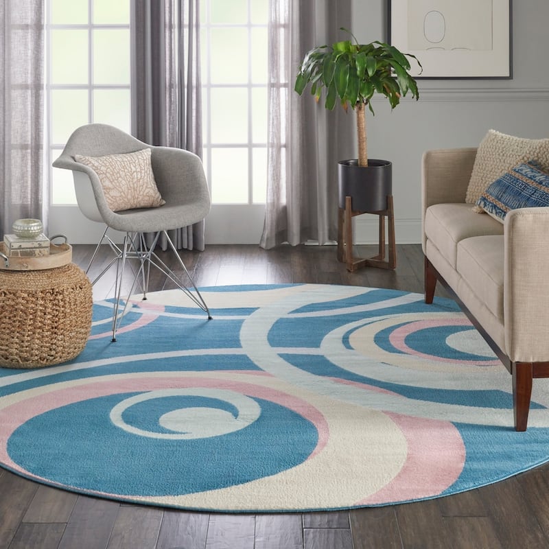 Nourison Grafix Transitional Geometric Abstract Area Rug - 8' Round - Blue
