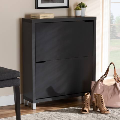 Baxton Studio Contemporary Shoe Storage Cabinet with 4 Fold-Out Racks