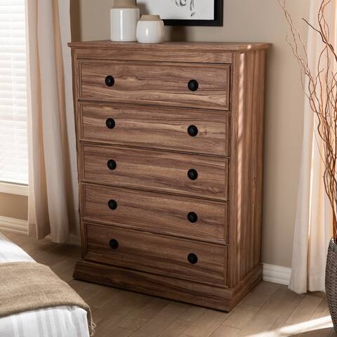 Baxton Studio Brown Wood 5 Drawer Chest By Bargain On Bookcases Sale