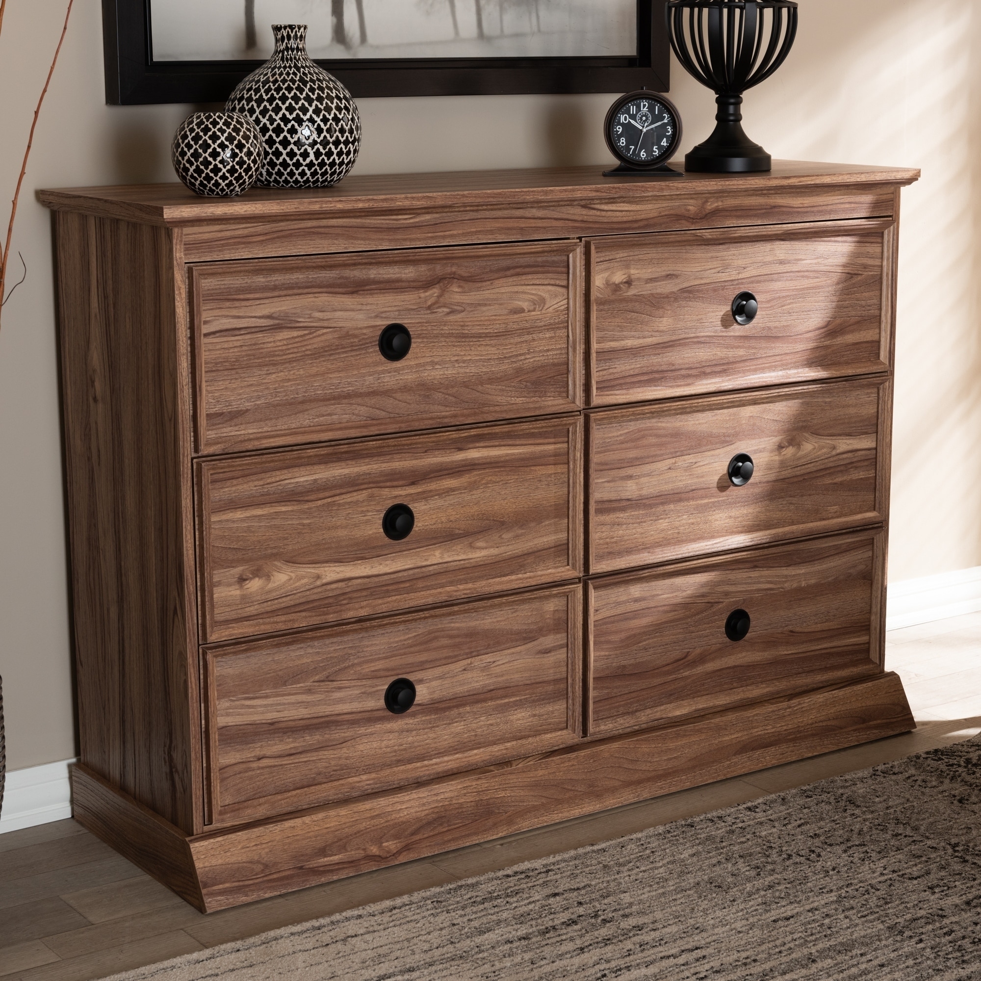 Shop Baxton Studio Contemporary Oak Finished Wood 6 Drawer Dresser