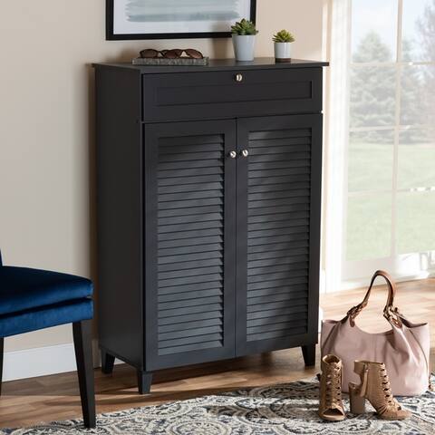 Contemporary 5 Shelf Wood Shoe Storage Cabinet With Drawer By
