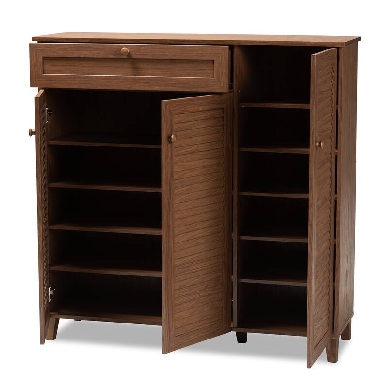 Baxton Studio Contemporary 11-shelf Wood Shoe Storage Cabinet with Drawer