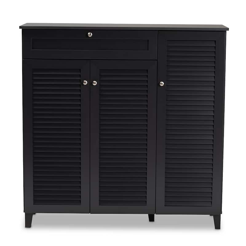 Baxton Studio Contemporary 11-shelf Wood Shoe Storage Cabinet with Drawer