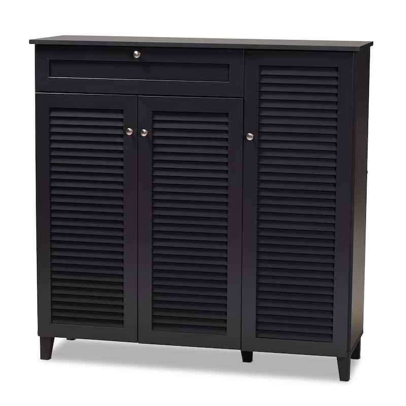 Baxton Studio Contemporary 11-shelf Wood Shoe Storage Cabinet with Drawer - Dark Gray - Dark Wood - N/A