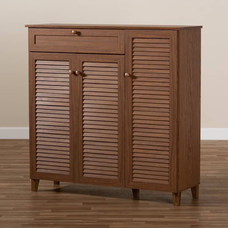 Baxton Studio Contemporary 11-shelf Wood Shoe Storage Cabinet with Drawer