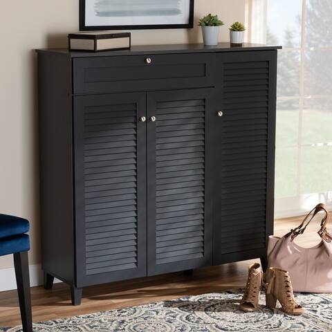 Baxton Studio Contemporary 11 Shelf Wood Shoe Storage Cabinet With