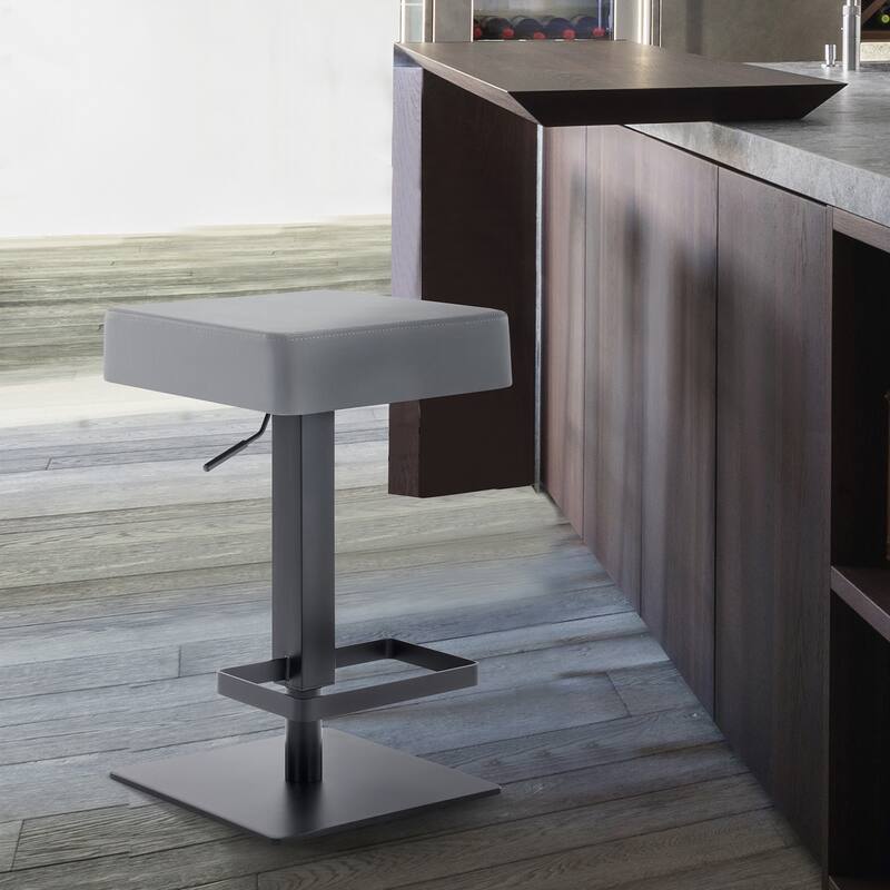 Armen Living Kaylee Swivel Barstool in Steel and Grey Faux Leather