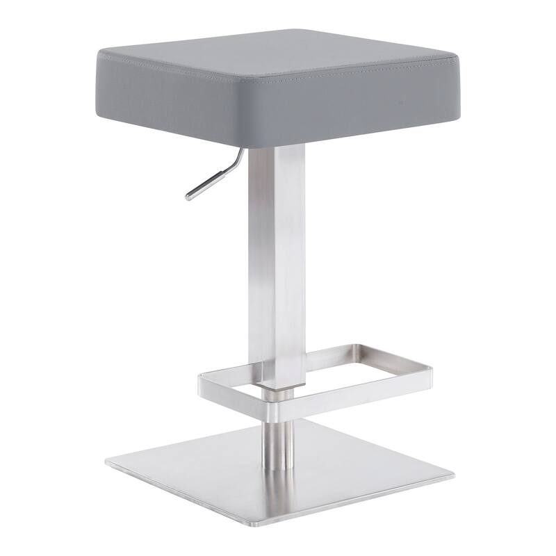 Armen Living Kaylee Swivel Barstool in Steel and Grey Faux Leather