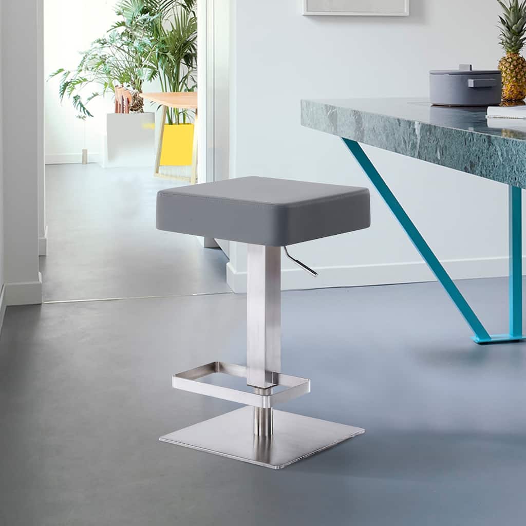 Armen Living Kaylee Swivel Barstool in Steel and Grey Faux Leather