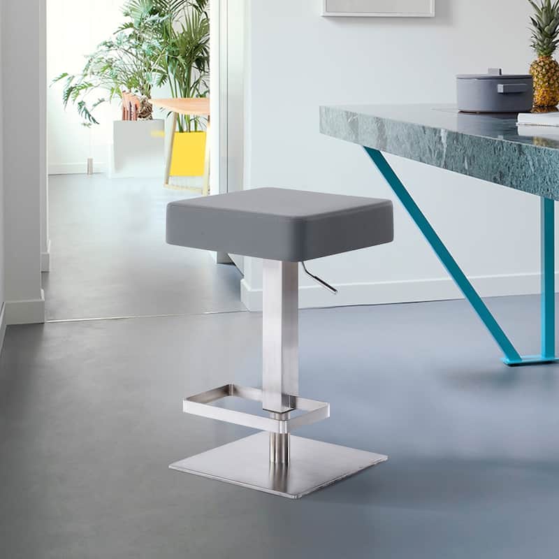 Armen Living Kaylee Swivel Barstool in Steel and Grey Faux Leather