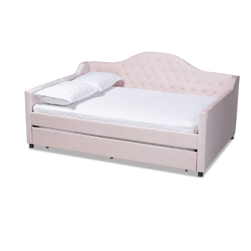Copper Grove Koziatyn Contemporary Velvet Daybed with Trundle - Pink - Full